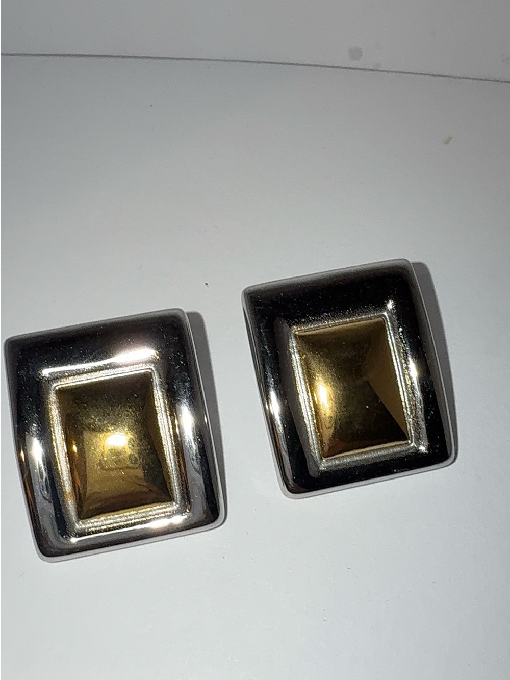 Chunky Two Tone Gold & Silver Rectangle Statement Earrings